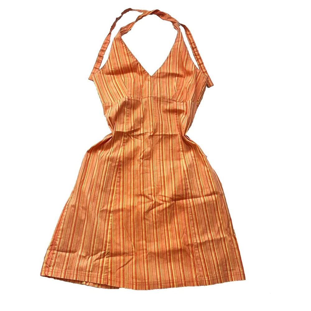 vintage y2k orange striped halter dress
